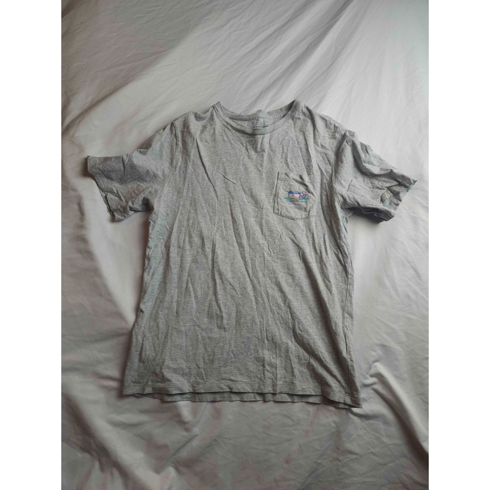 Vineyard Vines Flag Football Whale Graphic T-Shirt Boys Large/16 Gray Pocket Tee